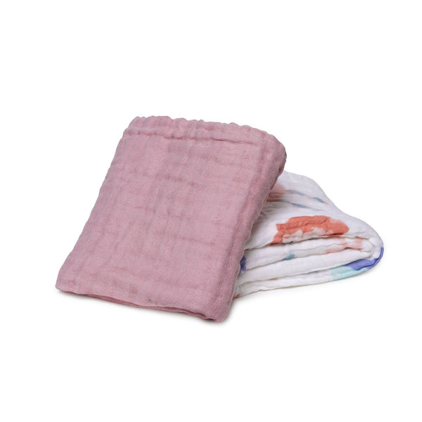 Pack de 2 fraldas de algodão 100% 60x60 cm para bebé, suaves, absorventes e respiráveis, ideais para alimentação, higiene e utilização diária rosa
