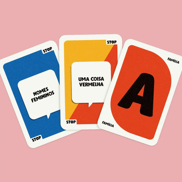 O Jogo do Stop – Família, jogo de palavras e rapidez para 2 ou mais jogadores, ideal para estimular o vocabulário, a criatividade e a diversão em família.