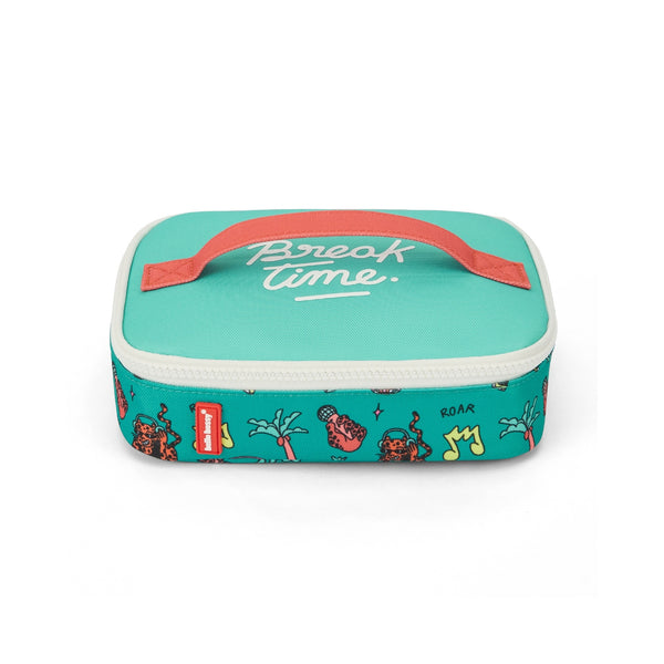 Lancheira Pequena Hello Hossy com interior isotérmico, tecido impermeável, pega de transporte, capacidade de 1,7 litros e fabrico em poliéster reciclado, ideal para creche e escola. Disco Roar