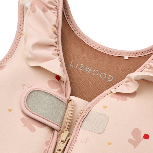 Colete de natação infantil com folhos em neoprene de secagem rápida, com fecho frontal e fita de segurança entre as pernas para aprendizagem da natação Apple Blossom