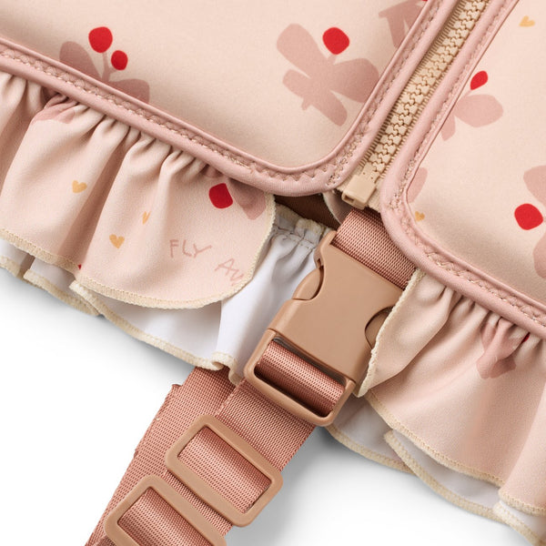 Colete de natação infantil com folhos em neoprene de secagem rápida, com fecho frontal e fita de segurança entre as pernas para aprendizagem da natação Apple Blossom