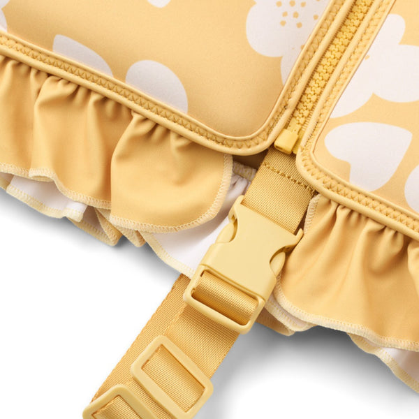 Colete de natação infantil com folhos em neoprene de secagem rápida, com fecho frontal e fita de segurança entre as pernas para aprendizagem da natação Lemon Yellow