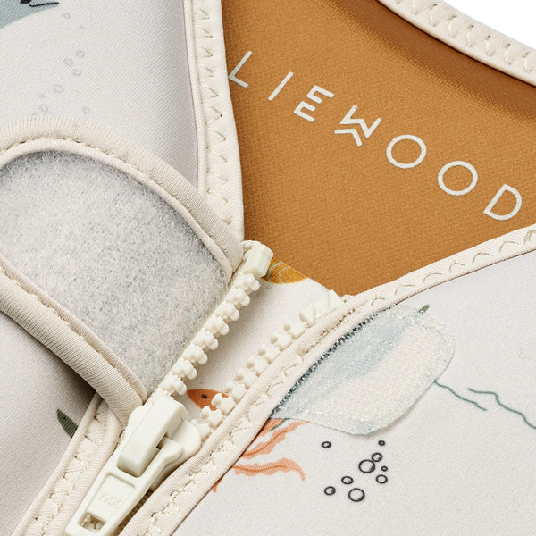 Colete de natação para bebé para ou criança para o verão da liewood na cor SEA CREATURE SANDY