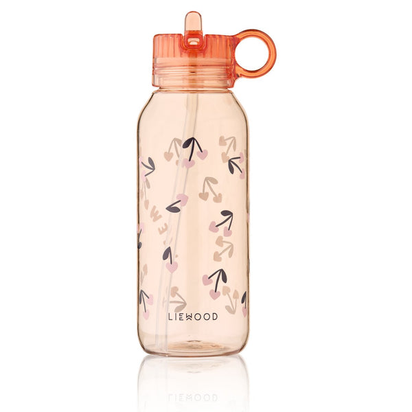 Garrafa de Tritan YANG 500 ml com tampa de bocal pop-up e pega integrada, ideal para manter as crianças hidratadas na escola e durante os passeios. Cherry
