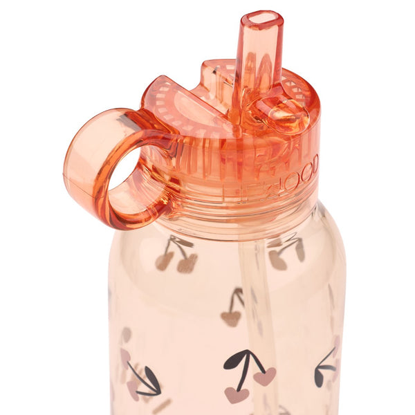 Garrafa de Tritan YANG 500 ml com tampa de bocal pop-up e pega integrada, ideal para manter as crianças hidratadas na escola e durante os passeios. Cherry
