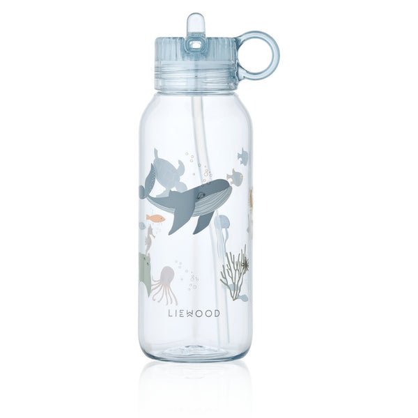 Garrafa de Tritan YANG 500 ml com tampa de bocal pop-up e pega integrada, ideal para manter as crianças hidratadas na escola e durante os passeios. Sea