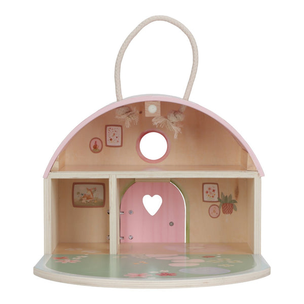 Casa das Fadas Little Dutch em madeira com flores decorativas, figuras de fadas e guarda-sol, brinquedo infantil para brincadeiras criativas e imaginativas.