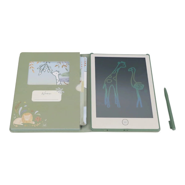 Tablet mágico de desenho infantil com caneta e 30 cartões de atividades, ideal para estimular a criatividade, coordenação motora e imaginação das crianças.