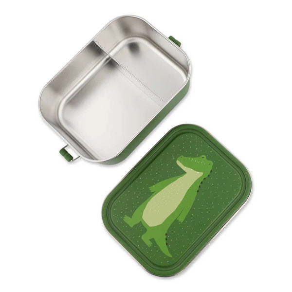 Marmita Metálica Grande infantil em aço inoxidável com fechos de silicone, resistente e fácil de abrir pelas crianças. Mr Alligator