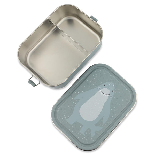 Marmita Metálica Grande infantil em aço inoxidável com fechos de silicone, resistente e fácil de abrir pelas crianças. Mr Shark
