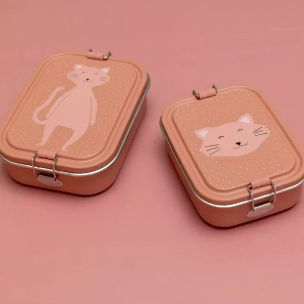 Marmita Metálica Grande infantil em aço inoxidável com fechos de silicone, resistente e fácil de abrir pelas crianças. Mrs Cat