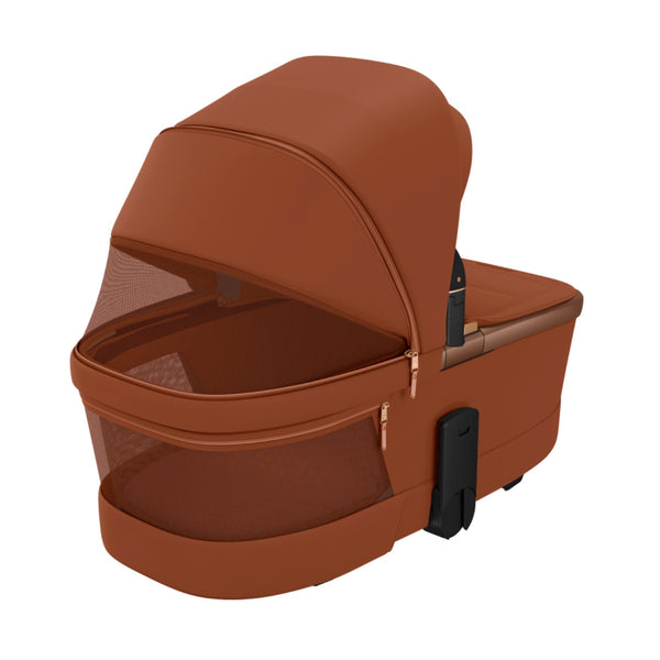 MAXI-COSI Alcofa Fame com tecnologia SoothingSlope, altura ajustável em três níveis, colchão de dupla face, capota extensível, ventilação integrada e acabamentos premium em EcoPele para bebés até aos 9 kg. Copper Terra