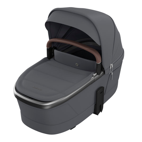 MAXI-COSI Alcofa Fame com tecnologia SoothingSlope, altura ajustável em três níveis, colchão de dupla face, capota extensível, ventilação integrada e acabamentos premium em EcoPele para bebés até aos 9 kg. Moon Graphite