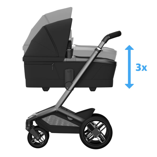 MAXI-COSI Alcofa Fame com tecnologia SoothingSlope, altura ajustável em três níveis, colchão de dupla face, capota extensível, ventilação integrada e acabamentos premium em EcoPele para bebés até aos 9 kg. Onyx Black
