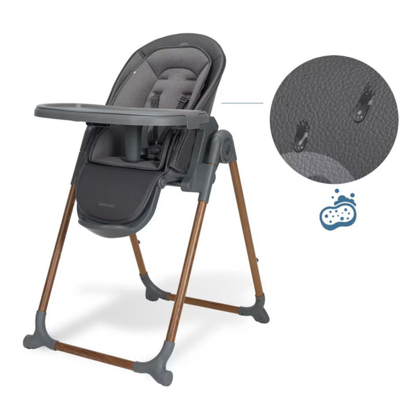 Cadeira de refeição Maxi-Cosi Ava Plus compacta com redutor para recém-nascido e tabuleiro ajustável na cor graphite