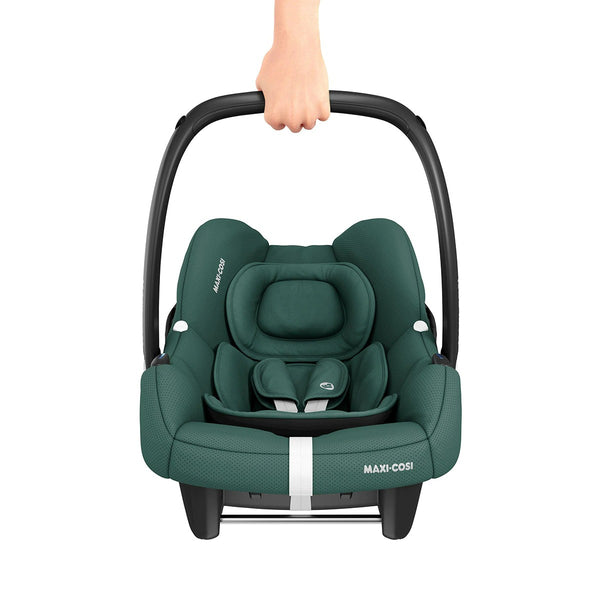 Cadeira auto MAXI-COSI CabrioFix i-Size ultraleve com apenas 3,2 kg, homologada i-Size, compatível com base ISOFIX ou cinto de segurança, capota com proteção UV e utilização desde o nascimento até aos 75 cm. Essential Green