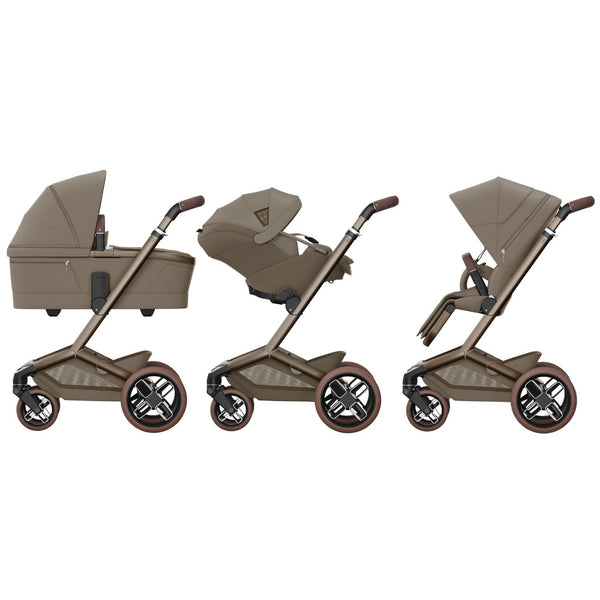 Carrinho Maxi-Cosi Fame com assento reclinável, sistema LumiRide LED, suspensão CosiCruise, apoio de braços e compatibilidade com cadeiras auto SlideTech® oak truffle