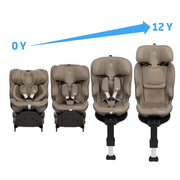 Cadeira auto Maxi-Cosi Emerald 360 Plus com rotação 360 e ISOFIX integrado desde nascimento até 12 anos na cor authentic truffle
