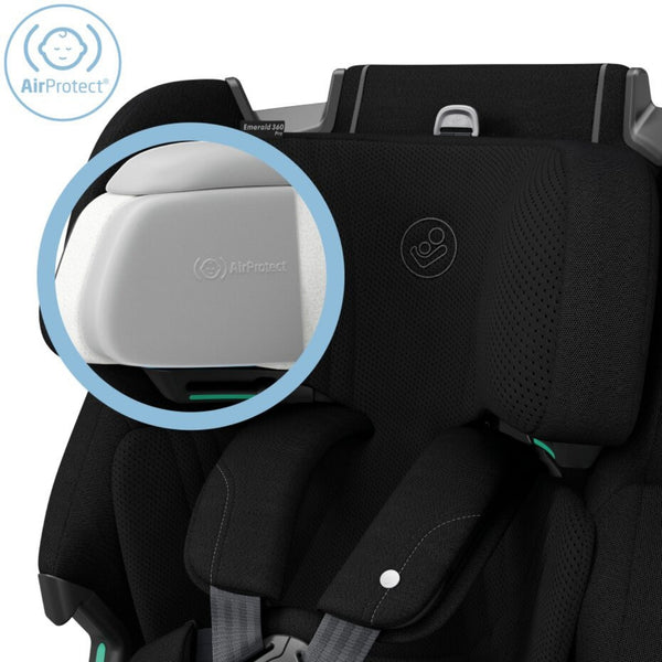 Cadeira auto MAXI-COSI Emerald 360 Pro dos 40 aos 150 cm com SLIDETECH®, rotação 360°, proteção G-CELL e AirProtect® e base ISOFIX integrada. Authentic Black