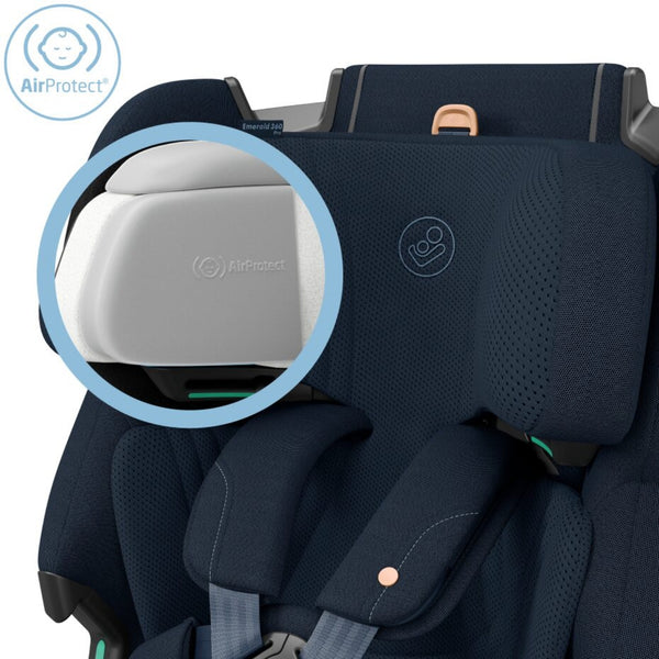 Cadeira auto MAXI-COSI Emerald 360 Pro dos 40 aos 150 cm com SLIDETECH®, rotação 360°, proteção G-CELL e AirProtect® e base ISOFIX integrada. Authentic Blue