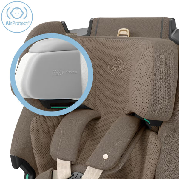 Cadeira auto MAXI-COSI Emerald 360 Pro dos 40 aos 150 cm com SLIDETECH®, rotação 360°, proteção G-CELL e AirProtect® e base ISOFIX integrada. Authentic Truffle