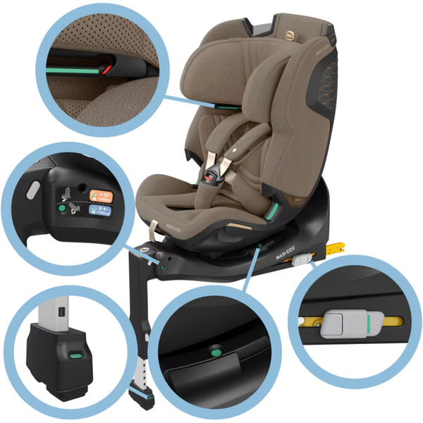 Cadeira auto MAXI-COSI Emerald 360 Pro dos 40 aos 150 cm com SLIDETECH®, rotação 360°, proteção G-CELL e AirProtect® e base ISOFIX integrada. Authentic Truffle