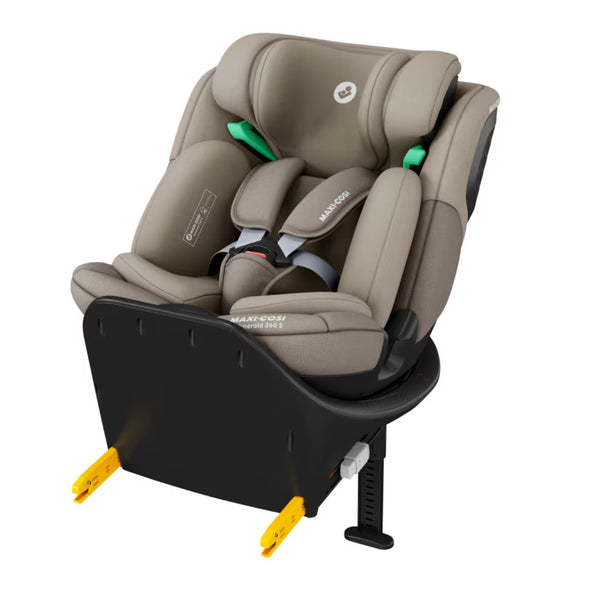 Cadeira auto MAXI-COSI Emerald 360 S dos 40 aos 150 cm com rotação FlexiSpin 360°, proteção lateral G-CELL e base ISOFIX integrada. Bege