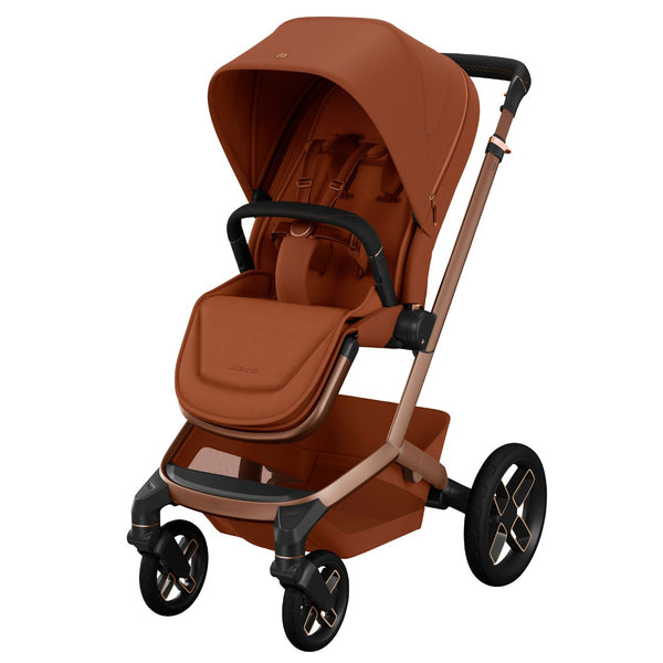 Maxi-Cosi Fame Trio Premium com carrinho Fame, Alcofa Fame, Pebble Slide Pro², Base FamilyFix Slide Pro e adaptadores, sistema de viagem completo com tecnologia SlideTech®, reclinação totalmente deitada, ISOFIX e conforto premium desde o nascimento copper terra