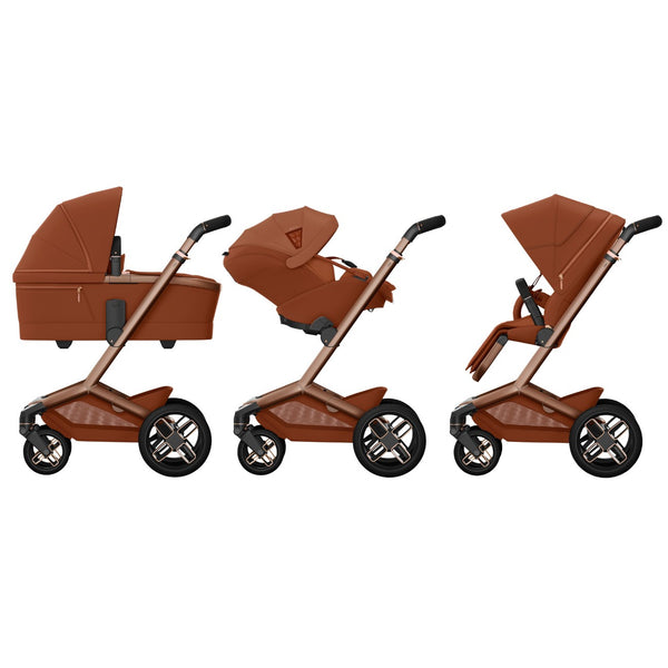 Maxi-Cosi Fame Trio Premium com carrinho Fame, Alcofa Fame, Pebble Slide Pro², Base FamilyFix Slide Pro e adaptadores, sistema de viagem completo com tecnologia SlideTech®, reclinação totalmente deitada, ISOFIX e conforto premium desde o nascimento copper terra