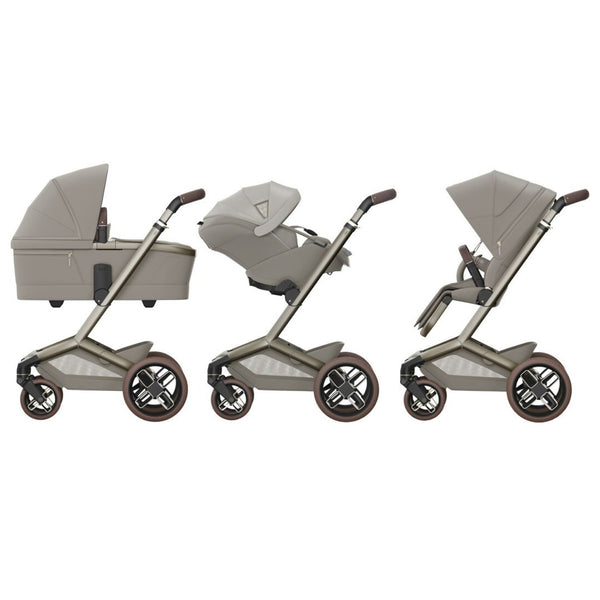 Maxi-Cosi Fame Trio Premium com carrinho Fame, Alcofa Fame, Pebble Slide Pro², Base FamilyFix Slide Pro e adaptadores, sistema de viagem completo com tecnologia SlideTech®, reclinação totalmente deitada, ISOFIX e conforto premium desde o nascimento saphire sand