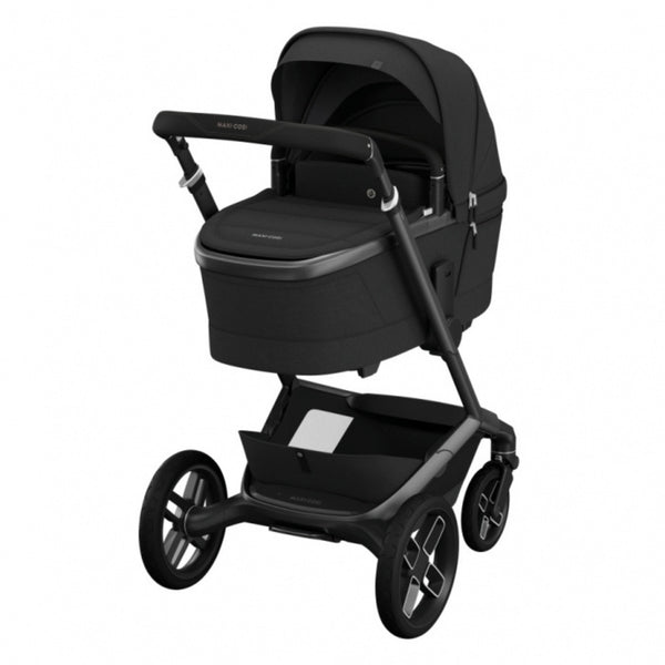 MAXI-COSI FAME TRIO + BASE com carrinho Fame, alcofa ajustável em altura, cadeira auto Pebble 360 Pro², base ISOFIX FamilyFix 360 Pro com certificação AGR e sistema de viagem completo desde o nascimento. Twillic Black