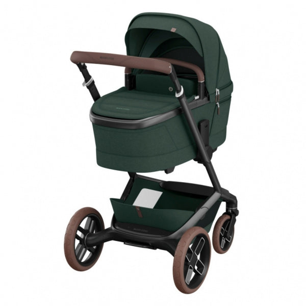MAXI-COSI FAME TRIO + BASE com carrinho Fame, alcofa ajustável em altura, cadeira auto Pebble 360 Pro², base ISOFIX FamilyFix 360 Pro com certificação AGR e sistema de viagem completo desde o nascimento. Twillic Green
