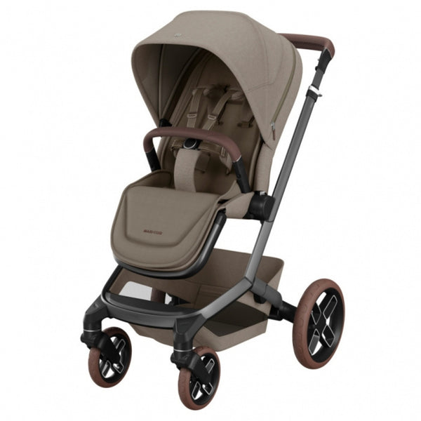 MAXI-COSI FAME TRIO + BASE com carrinho Fame, alcofa ajustável em altura, cadeira auto Pebble 360 Pro², base ISOFIX FamilyFix 360 Pro com certificação AGR e sistema de viagem completo desde o nascimento. Twillic Truffle