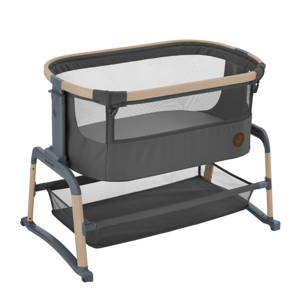 Berço co-sleeper Maxi-Cosi Iora Air com colchão confortável e malha respirável na cor Beyond graphite eco
