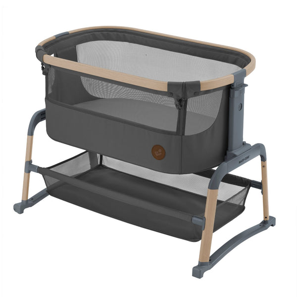 Berço co-sleeper Maxi-Cosi Iora Air com colchão confortável e malha respirável na cor Beyond graphite eco