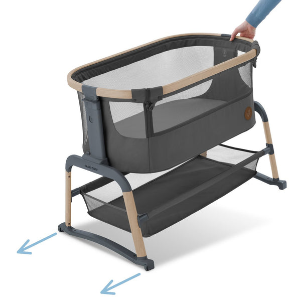Berço co-sleeper Maxi-Cosi Iora Air com colchão confortável e malha respirável na cor Beyond graphite eco