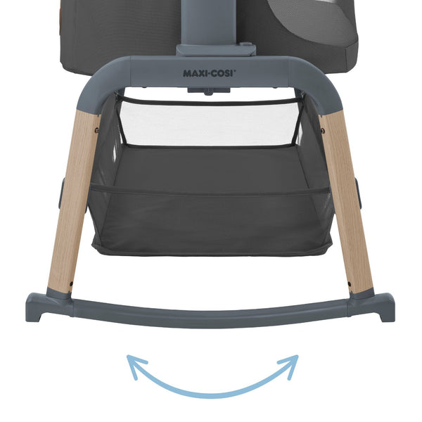 Berço co-sleeper Maxi-Cosi Iora Air com colchão confortável e malha respirável na cor Beyond graphite eco
