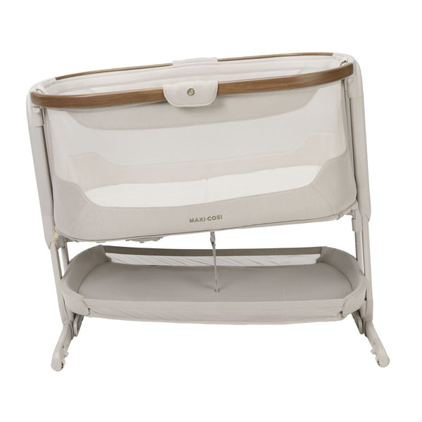 Berço co-sleeper Maxi-Cosi Iora Pro com colchão CloudCore, função de embalar, malha respirável 360°, ajuste de altura e conversão para berço autónomo cor beige