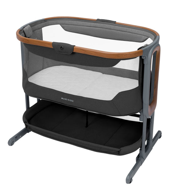 Berço co-sleeper Maxi-Cosi Iora Pro com colchão CloudCore, função de embalar, malha respirável 360°, ajuste de altura e conversão para berço autónomo cor graphite