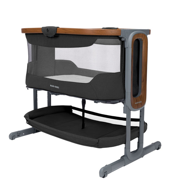 Berço co-sleeper Maxi-Cosi Iora Pro com colchão CloudCore, função de embalar, malha respirável 360°, ajuste de altura e conversão para berço autónomo cor graphite