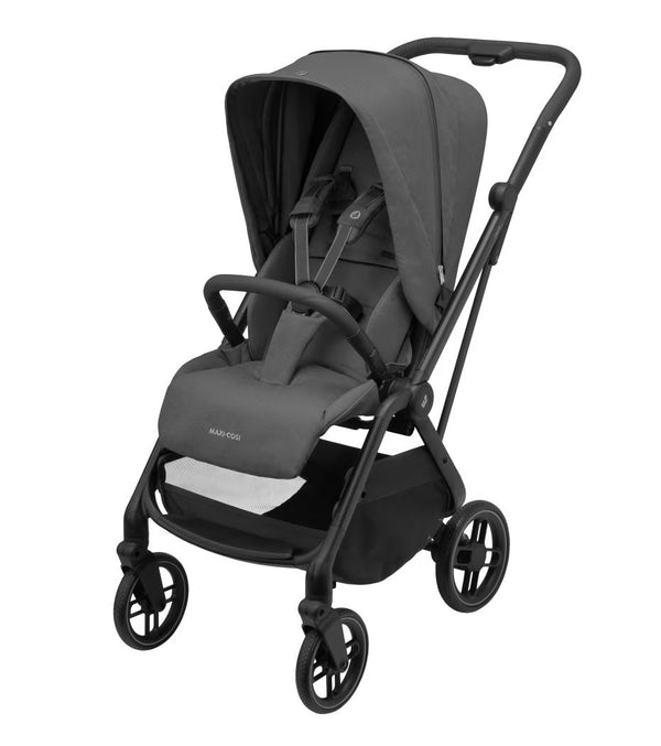 MAXI-COSI LEONA 2, carrinho de bebé compacto e leve com assento reversível, fecho automático em ambas as direções, Travel System 3 em 1, suspensão nas quatro rodas, tecidos Eco Care reciclados e utilização desde o nascimento até aos 22 kg. Twillic Graphite