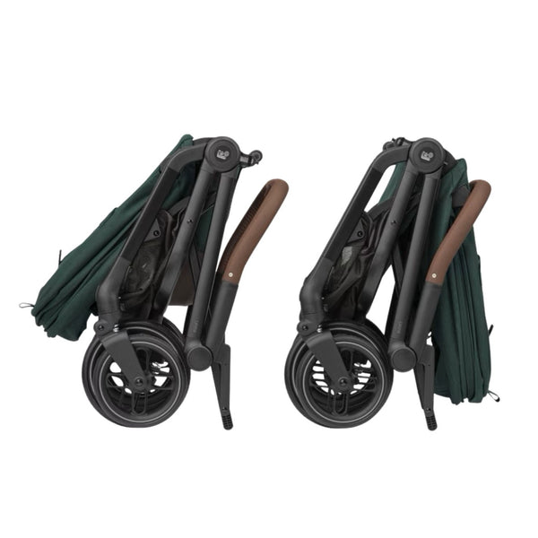 MAXI-COSI LEONA 2, carrinho de bebé compacto e leve com assento reversível, fecho automático em ambas as direções, Travel System 3 em 1, suspensão nas quatro rodas, tecidos Eco Care reciclados e utilização desde o nascimento até aos 22 kg. Twillic Green