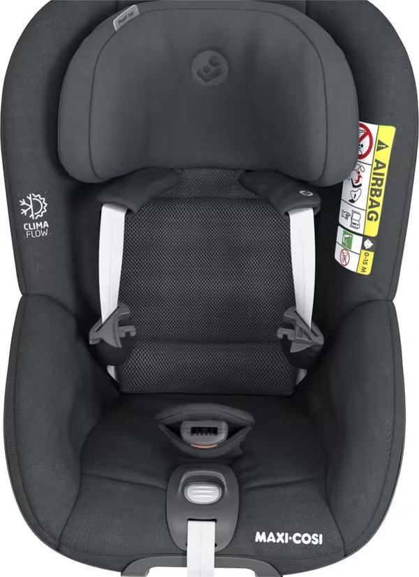 Cadeira auto MAXI-COSI Pearl 360 Pro 2 i-Size com rotação de 360°, tecnologia FlexiSpin, proteção lateral G-CELL, ventilação ClimaFlow e utilização em contra marcha até aos 4 anos. Authentic Graphite