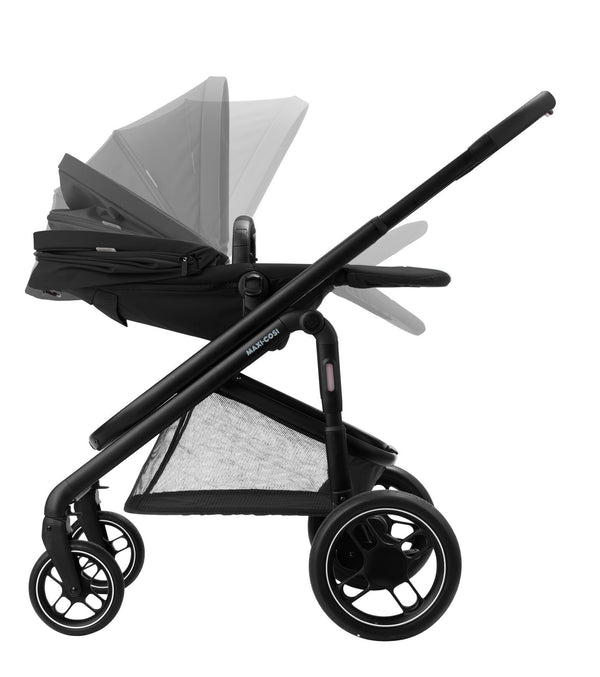 MAXI-COSI PLAZA +, carrinho de bebé com alcofa incluída, assento almofadado, estrutura leve, compatível com cadeiras auto Maxi-Cosi Grupo 0+ e utilização desde o nascimento até aos 22 kg. Black