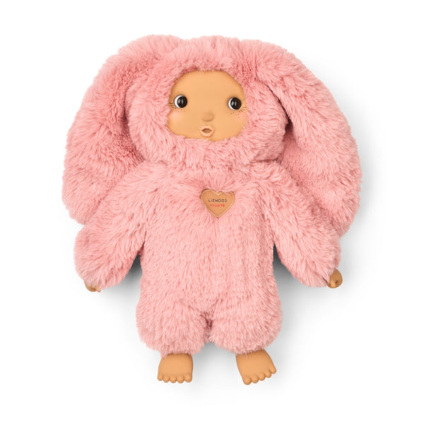 Boneca Miko Rosey de 30 cm com corpo macio em poliéster reciclado GRS e rosto, mãos e pés em silicone, ideal para abraçar e brincar.