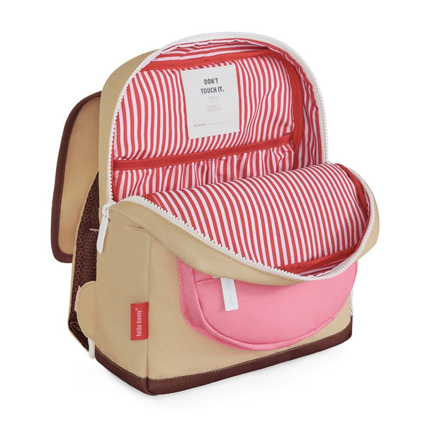 Mochila Grande Quadrada Hello Hossy em poliéster reciclado, impermeável, com interior acolchoado, formato para dossiers A4, bolso para garrafa de água e capacidade de 15 L para crianças a partir dos 6 anos cor mini macaroon