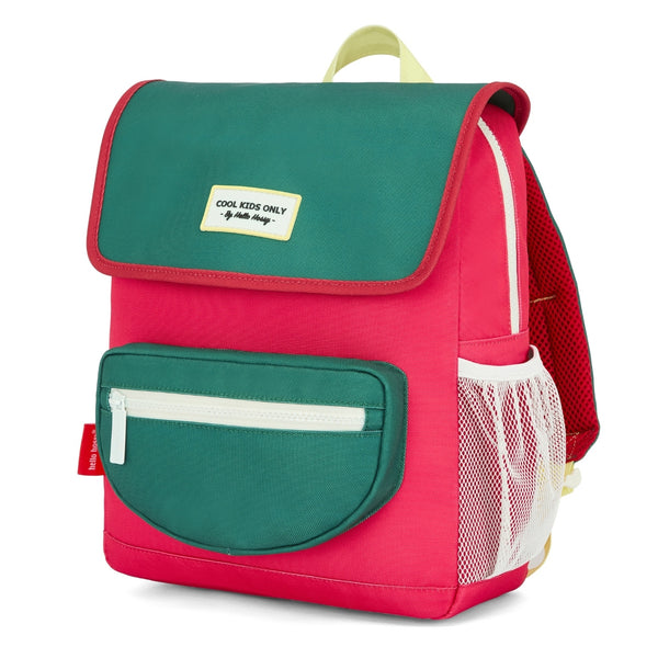 Mochila Grande Quadrada Hello Hossy em poliéster reciclado, impermeável, com interior acolchoado, formato para dossiers A4, bolso para garrafa de água e capacidade de 15 L para crianças a partir dos 6 anos cor mini pasteque