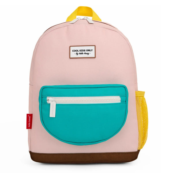 Mochila Grande Redonda Hello Hossy em poliéster reciclado, impermeável, com capacidade de 15 litros, compatível com dossiers A4, alças acolchoadas e bolso para garrafa de água para crianças a partir dos 6 anos mini creamy