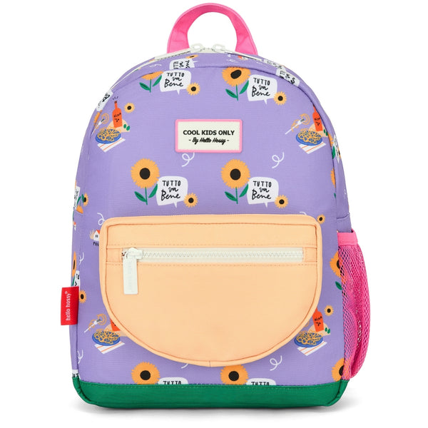Mochila Grande Redonda Hello Hossy em poliéster reciclado, impermeável, com capacidade de 15 litros, compatível com dossiers A4, alças acolchoadas e bolso para garrafa de água para crianças a partir dos 6 anos sunflower