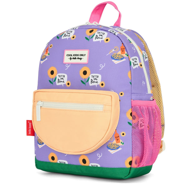 Mochila Grande Redonda Hello Hossy em poliéster reciclado, impermeável, com capacidade de 15 litros, compatível com dossiers A4, alças acolchoadas e bolso para garrafa de água para crianças a partir dos 6 anos sunflower